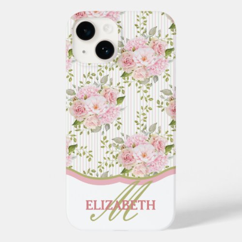 Watercolor Pink Floral Bouquets Pattern Monogram Case_Mate iPhone 14 Case