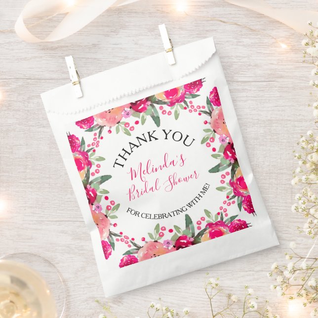 Watercolor Pink Floral Bridal Shower Favor Bag (Clipped)