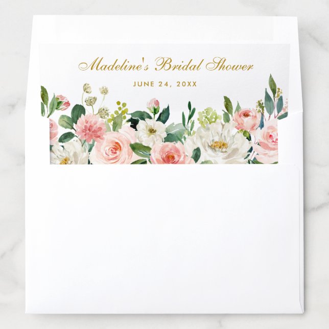 Watercolor Pink Floral Bridal Shower Gold Envelope Liner (In Envelope)