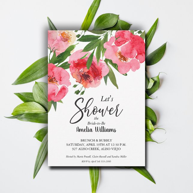 Watercolor Pink Floral Bridal Shower Invitation (Watercolor Pink Floral Bridal Shower Invitations - Order INSTANT DOWNLOAD and or PRINTED or both!)
