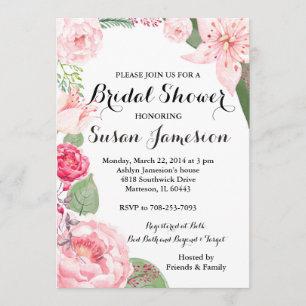 Watercolor pink Floral Bridal Shower Invitation