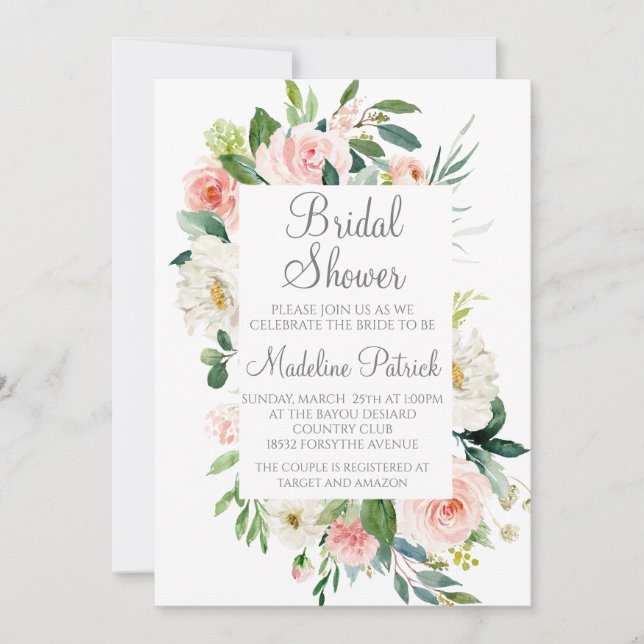 Watercolor Pink Floral Bridal Shower Invitation (Front)