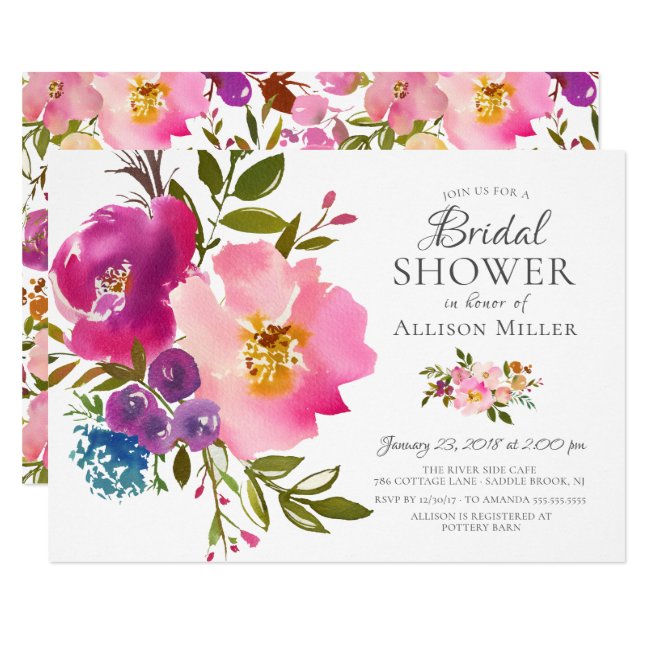 Watercolor Pink Floral Bridal Shower Invitations