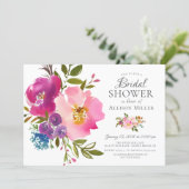 Watercolor Pink Floral Bridal Shower Invitations (Standing Front)