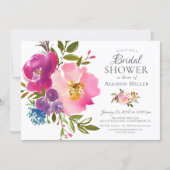 Watercolor Pink Floral Bridal Shower Invitations (Front)