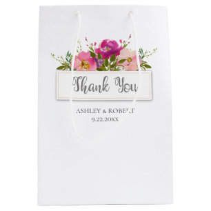 Watercolor Pink  Floral Bridal Shower Medium Gift Bag