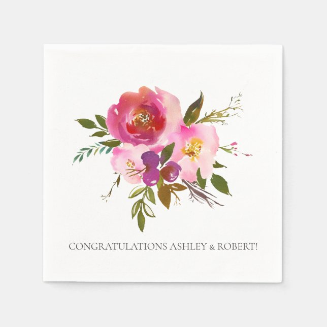 Watercolor Pink  Floral Bridal Shower Napkins (Front)