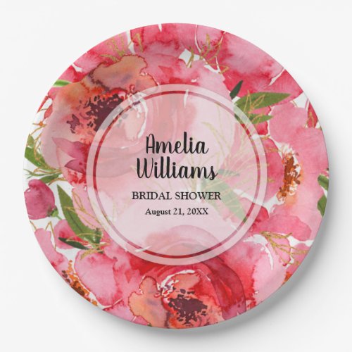 Watercolor Pink Floral Bridal Shower Paper Plates