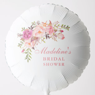 Watercolor Pink Floral Bridal Shower Pink Script Balloon