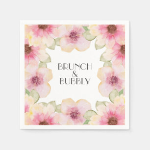 Watercolor Pink Floral Brunch & Bubbly Napkins