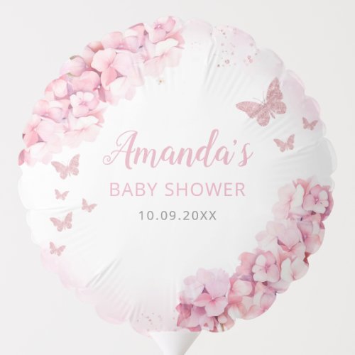 Watercolor Pink Floral Butterfly Girl Baby Shower  Balloon