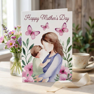 Watercolor Pink Floral Butterfly Mother's Day Card