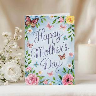 Watercolor Pink Floral Butterfly Mother's Day Card