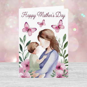 Watercolor Pink Floral Butterfly Mother's Day Card