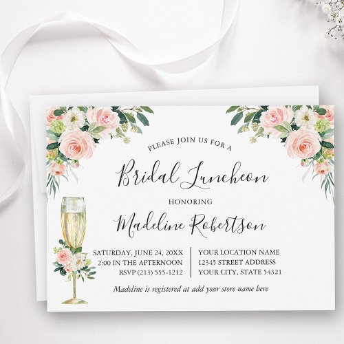 Watercolor Pink Floral Calligraphy Bridal Luncheon Invitation