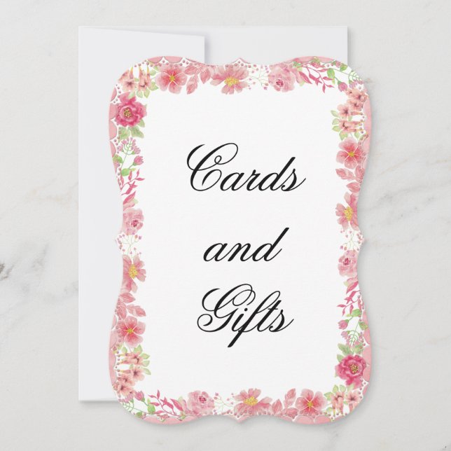 Watercolor Pink Floral Cards & Gifts Sign (Front)