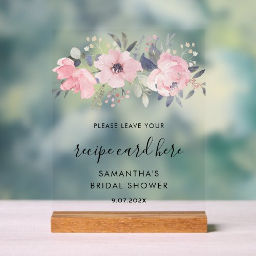 Watercolor Pink Floral Cards Recipe Card Acrylic Sign
