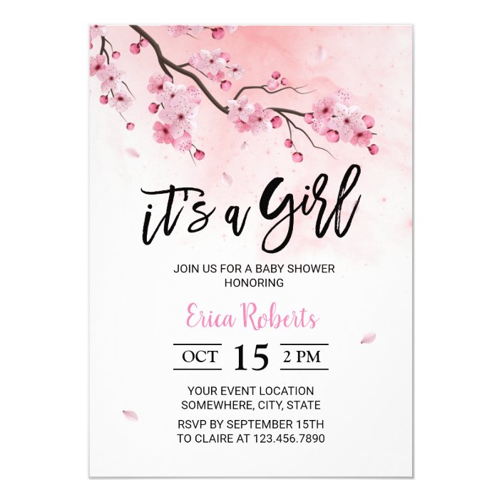 Watercolor Pink Floral Cherry Blossom Baby Shower Invitation Zazzle Com