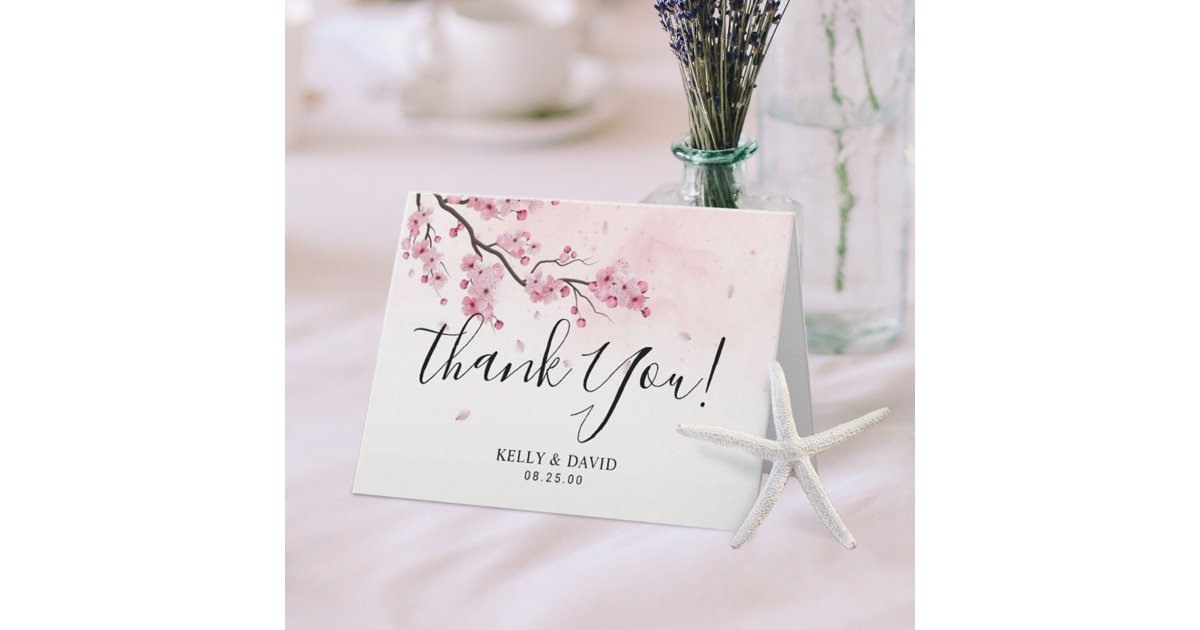 Watercolor Pink Floral Cherry Blossom Thank You | Zazzle