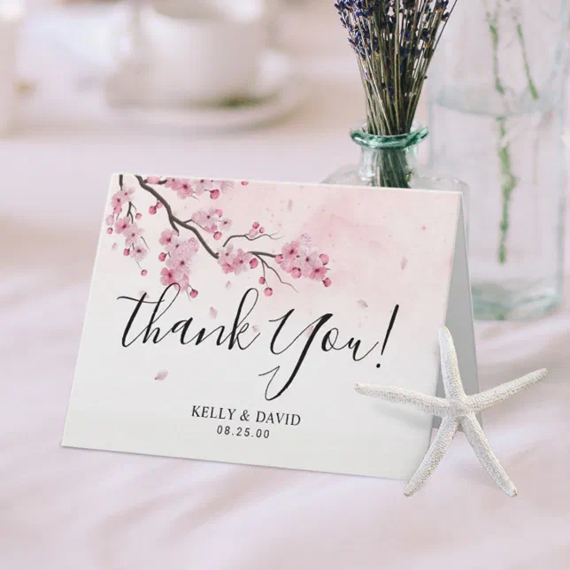 Watercolor Pink Floral Cherry Blossom Thank You | Zazzle