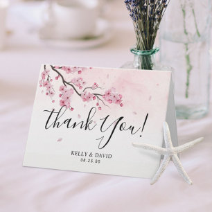 Watercolor Pink Floral Cherry Blossom Thank You Card