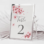 Watercolor Pink Floral Cherry Blossom Wedding Table Number<br><div class="desc">A modern elegant floral wedding table number card featuring blush pink watercolor cherry blossoms and modern calligraphy on a handmade paper texture.</div>
