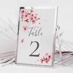 Watercolor Pink Floral Cherry Blossom Wedding Table Number
