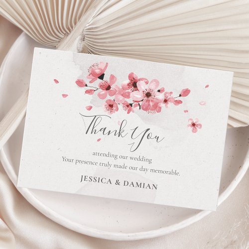 Watercolor Pink Floral Cherry Blossom Wedding Thank You Card