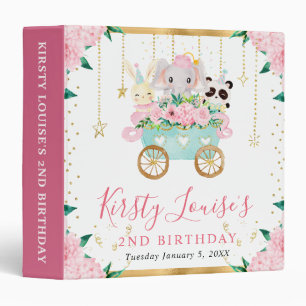 Watercolor Pink Floral Circus Birthday Photo Album 3 Ring Binder