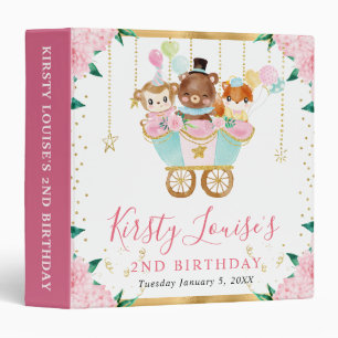 Watercolor Pink Floral Circus Birthday Photo Album 3 Ring Binder