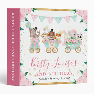 Watercolor Pink Floral Circus Birthday Photo Album 3 Ring Binder