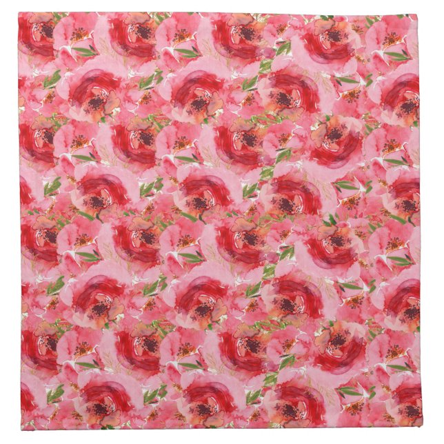Watercolor Pink Floral Cloth Napkin (Front)