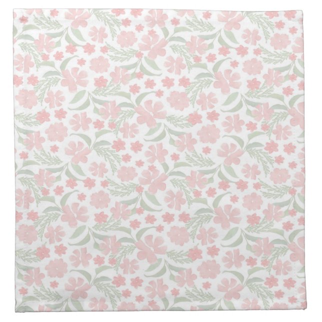  Watercolor Pink Floral Cloth Napkin (Front)