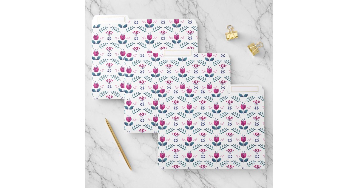 Watercolor Pink Floral design File Folder | Zazzle