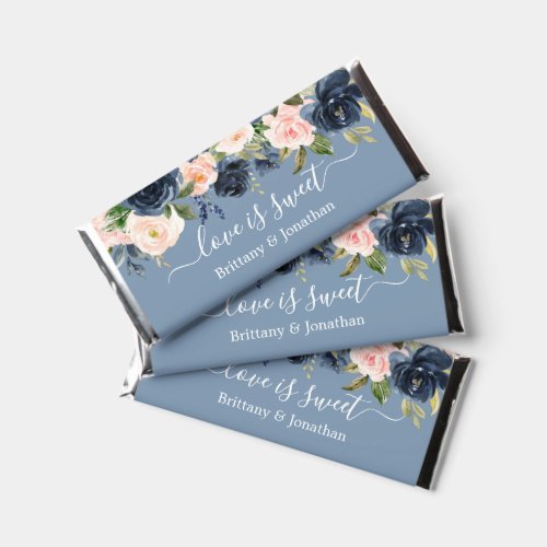 Watercolor Pink Floral Dusty Blue Love Is Sweet Hershey Bar Favors