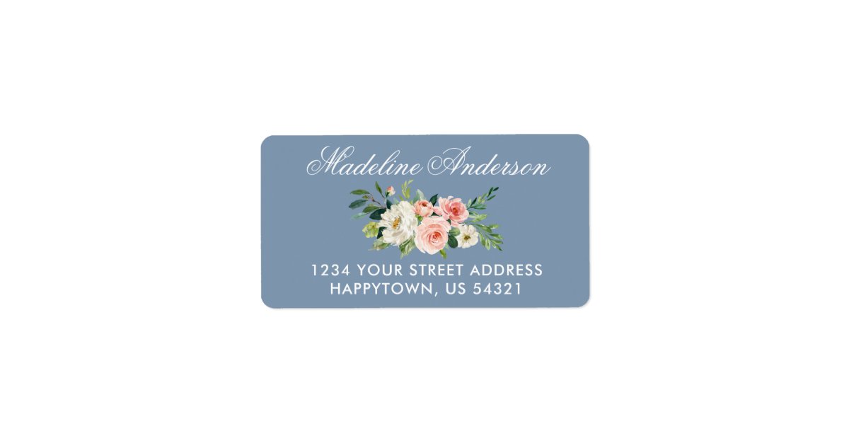 Watercolor Pink Floral Dusty Blue Return Address Label | Zazzle