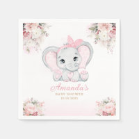 Watercolor pink floral Elephant girl baby shower