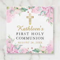 Watercolor Pink Floral First Communion Thank You