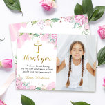 Watercolor Pink Floral First Holy Communion Photo Thank You Card<br><div class="desc">Watercolor Pink Floral First Holy Communion Photo Thank You Card</div>