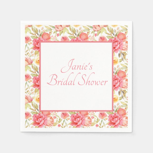 Watercolor Pink Floral Frame Napkins (Front)