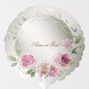 Watercolor Pink Floral Frame Shiny Bronze Elegant Balloon