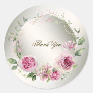 Watercolor Pink Floral Frame Shiny Bronze Party Classic Round Sticker