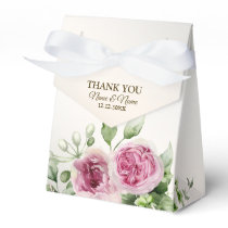 Watercolor Pink Floral Frame Shiny Bronze Party Favor Boxes