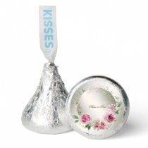 Watercolor Pink Floral Frame Shiny Bronze Party Hershey®'s Kisses®