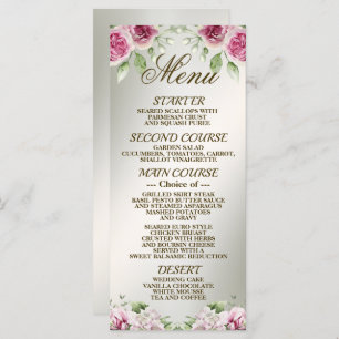 Watercolor Pink Floral Frame Shiny Bronze Party Menu