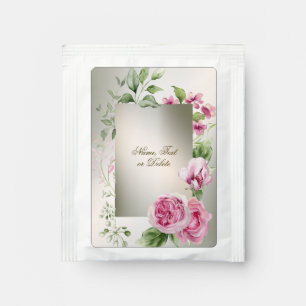 Watercolor Pink Floral Frame Shiny Bronze Party Tea Bag Drink Mix