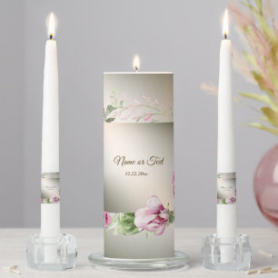 Watercolor Pink Floral Frame Shiny Bronze Party Unity Candle Set