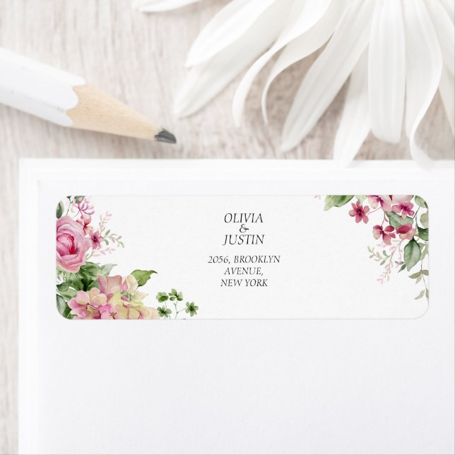 Watercolor Pink Floral Frame Wedding Label (Insitu)