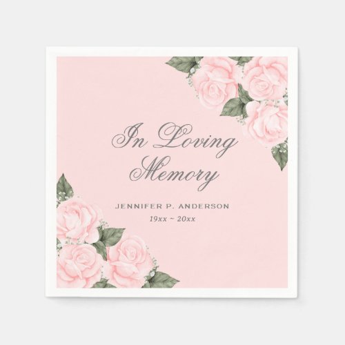 Watercolor Pink Floral Funeral Memorial Napkins