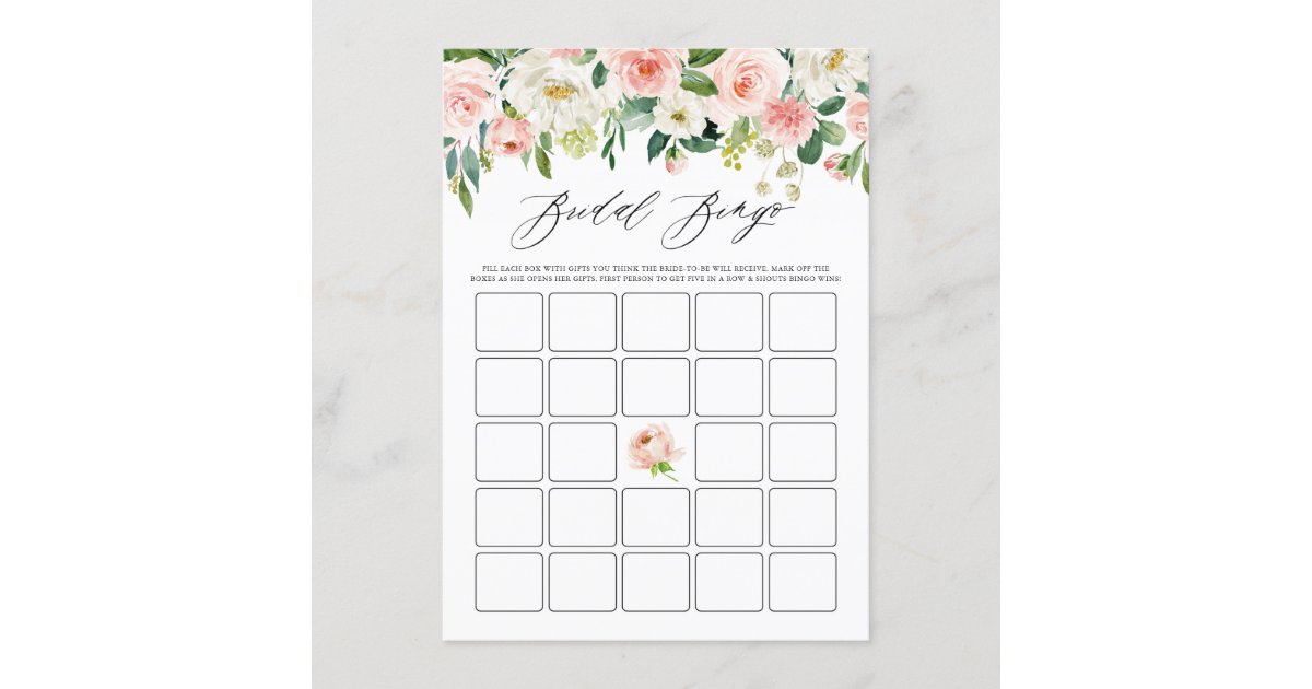 Watercolor Pink Floral Garland Bridal Shower Bingo Enclosure Card Zazzle